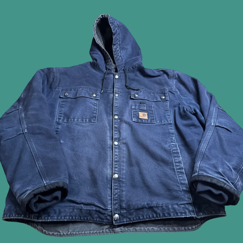 Carhartt Sherpa Lined Utility Jacket Large Navy J284 MDT Workwear Outdoor